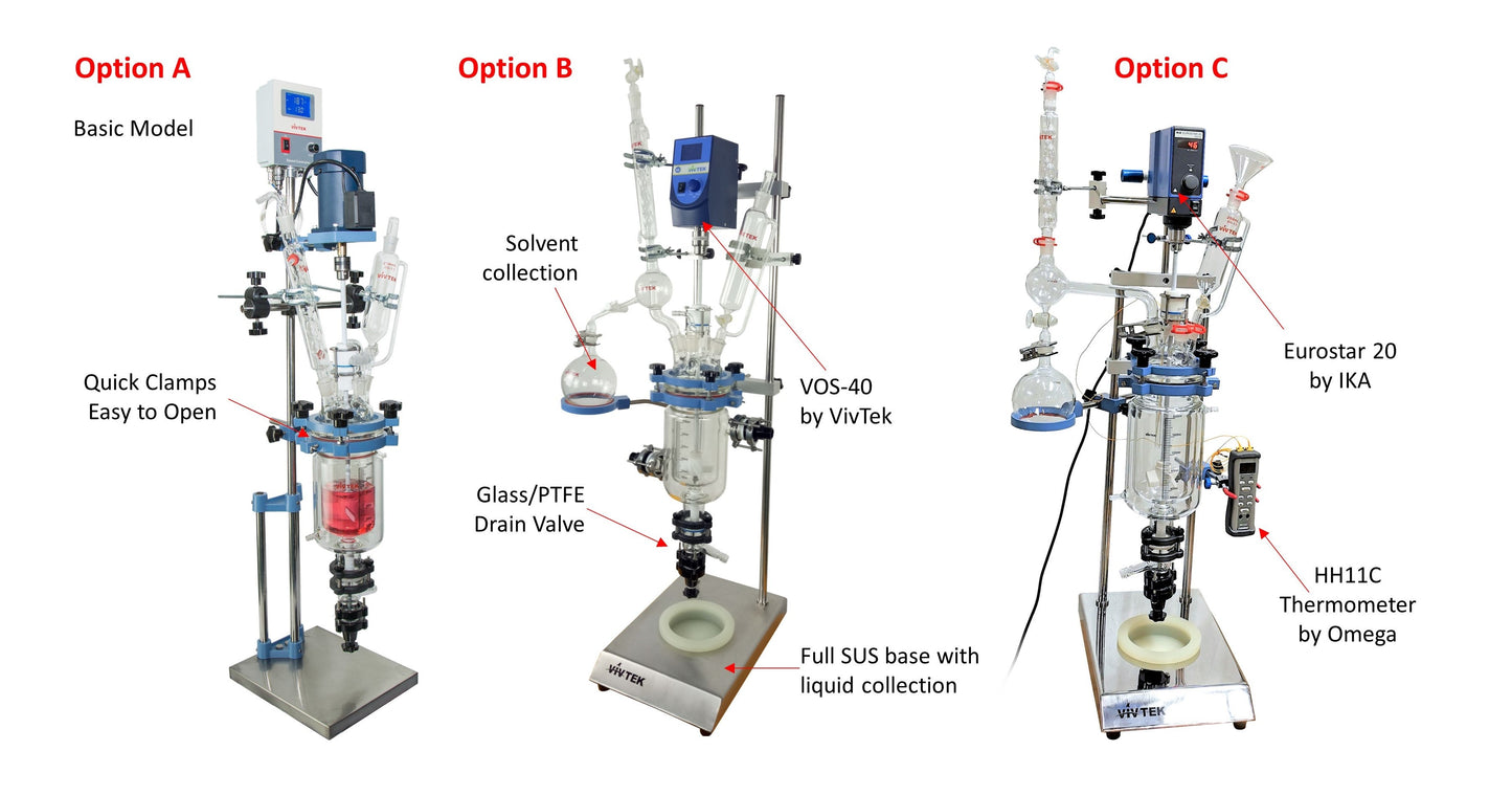 Jacketed Glass Reactors 0.5-5.0L (Benchtop Frame)