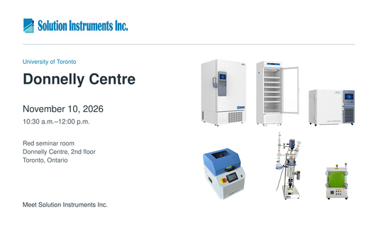 Solution Instruments at the Donnelly Centre, November 10, 2026, with Meling cold storage and VivTek grinding, reactor and furnace equipment.