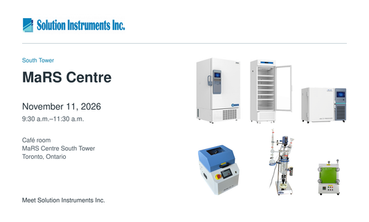 Solution Instruments at the MaRS Centre, November 11, 2026, with Meling cold storage and VivTek grinding, reactor and furnace equipment.